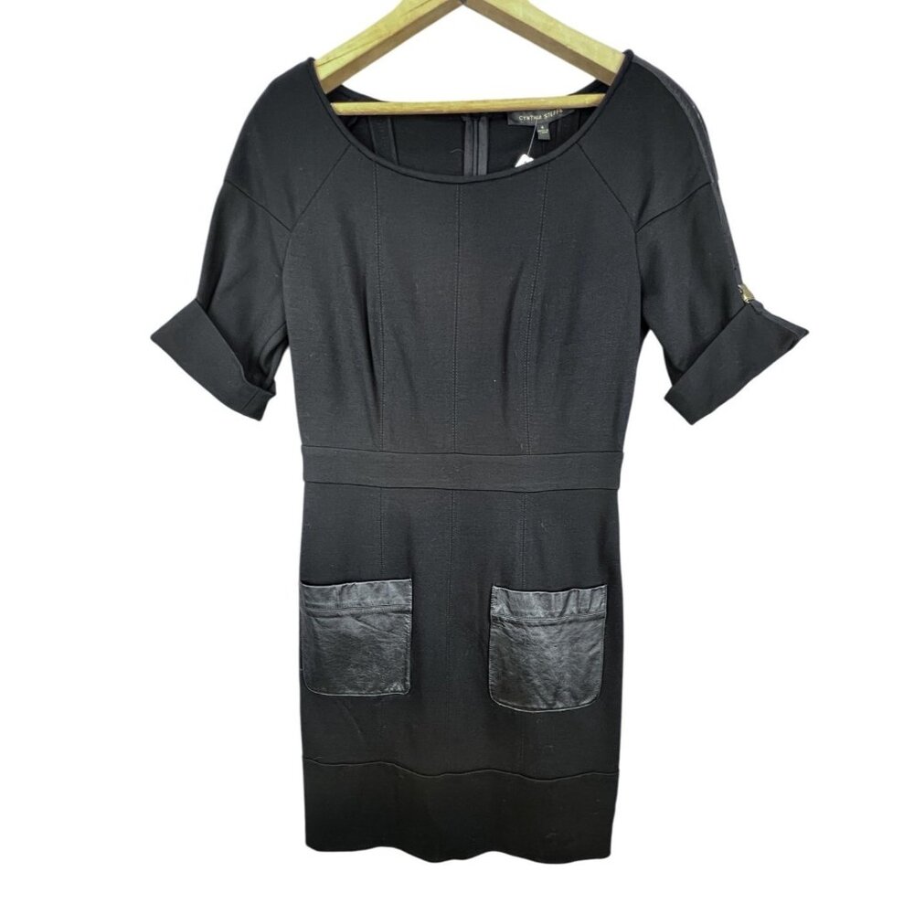 Cynthia Steffe Womens 6 Dress Black Faux Leather Pockets Career Party Boho Chic